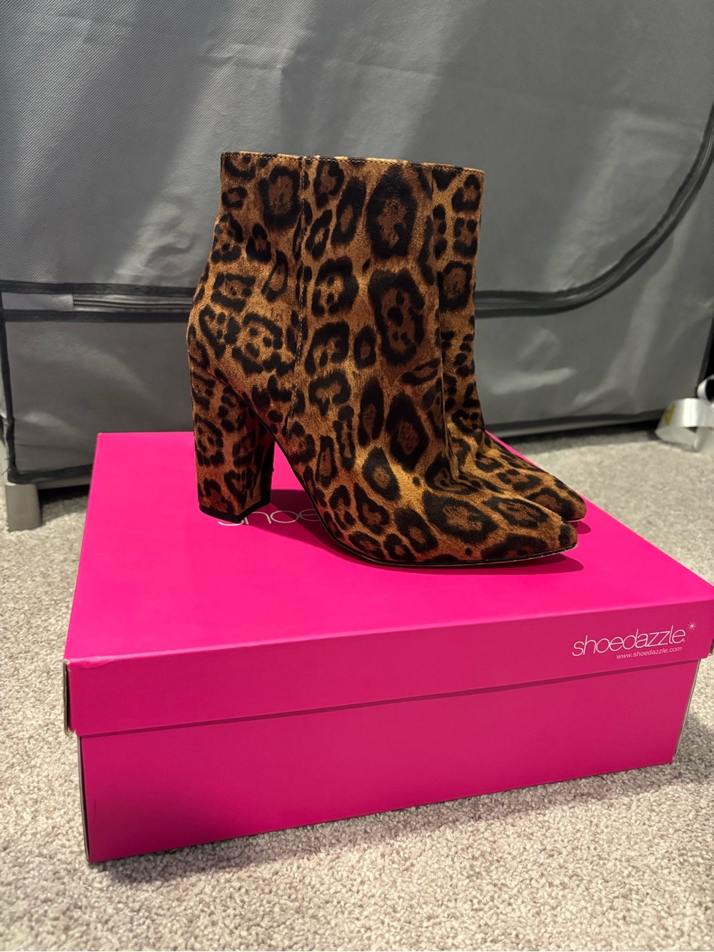 Shoe Dazzle Leopard Print Block Heel Ankle Boots - Black & Brown